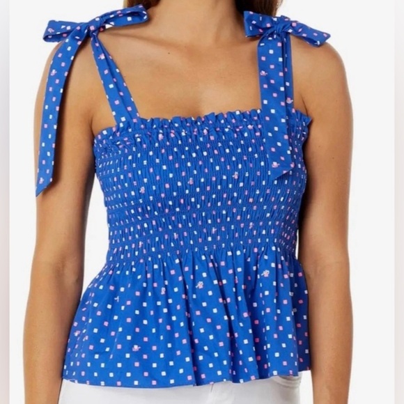 Lilly Pulitzer Tops - Lilly Pulitzer Rivera Smocked Top in Borealis Blue Lilly Squared Size Large